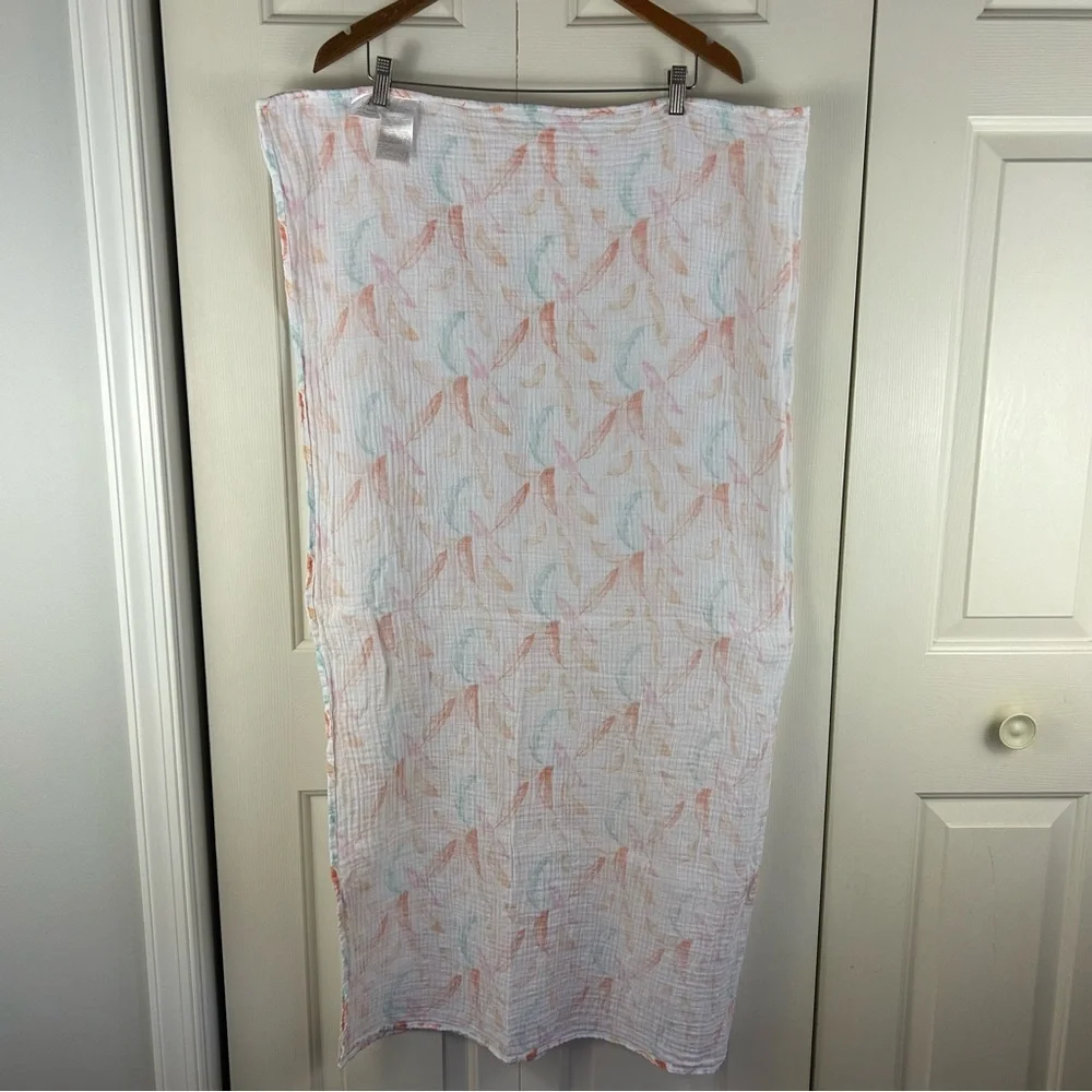 Aden + Anais Orange Feathers Baby Swaddle Blanket White Muslin Pink Blue Boho